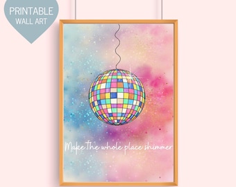 Retro Pink Disco Ball Colorful Poster Wall Print Digital Print