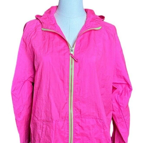 Vtg 80s 90s Windbreaker Jacket Be In The Current Seen Neon Pink Yellow Zipper M