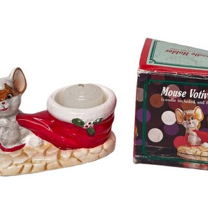 Vintage Christmas Holiday Mouse Decorative Votive Candle Holder