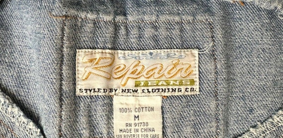 Vtg 90s Y2K Repair Jeans Denim Carpenter Bib Over… - image 9