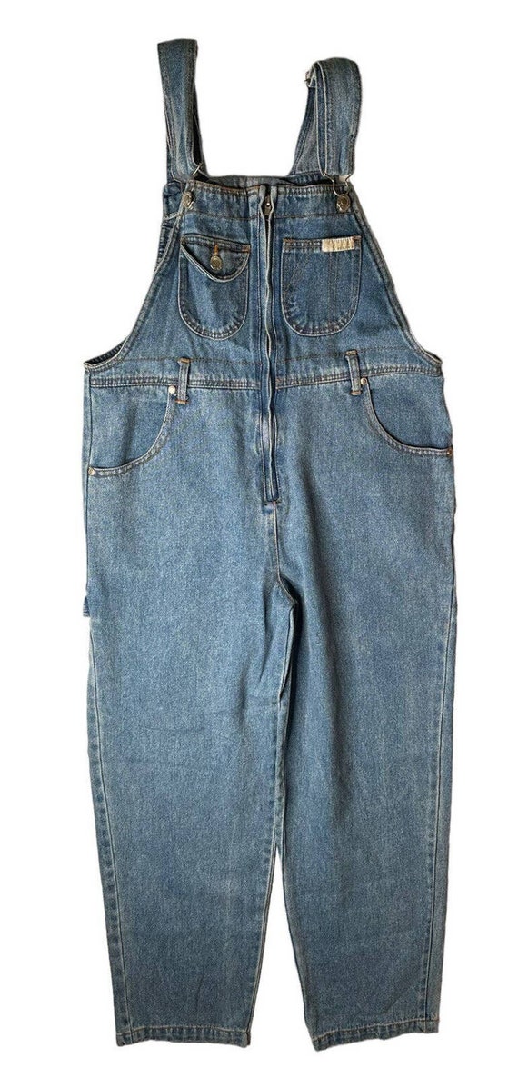 Vtg 90s Y2K Repair Jeans Denim Carpenter Bib Over… - image 1