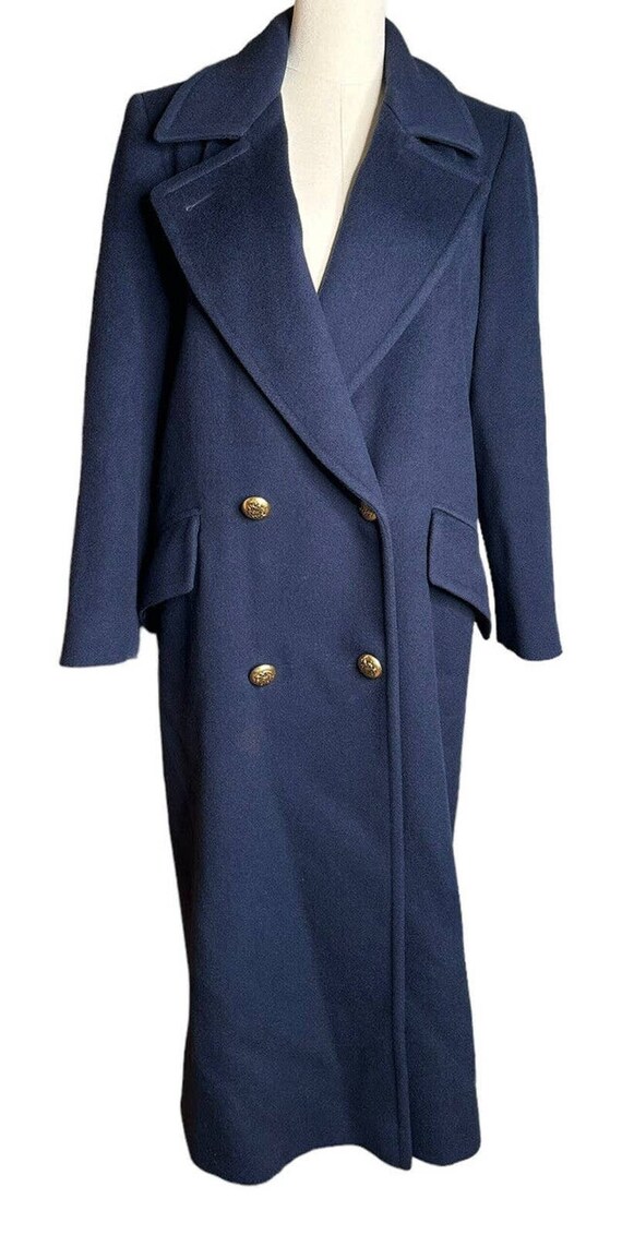 Vtg Talbots Womens Navy Blue 100 Wool Long Pea Coat Pockets