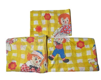 Vintage Wamsutta Raggedy Ann and Andy Sheet Set Twin Fitted Flat & Pillow Case
