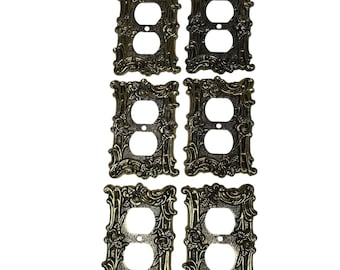 Juego de 6 tapas para enchufes eléctricos con placa de latón y diseño floral de rosas, estilo vintage de Amertack, 1967.