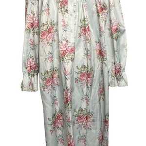 Vintage CHELSEAS COTTAGE Blue Pink Floral Cottage Core Fleece Lined Nightie Sz S