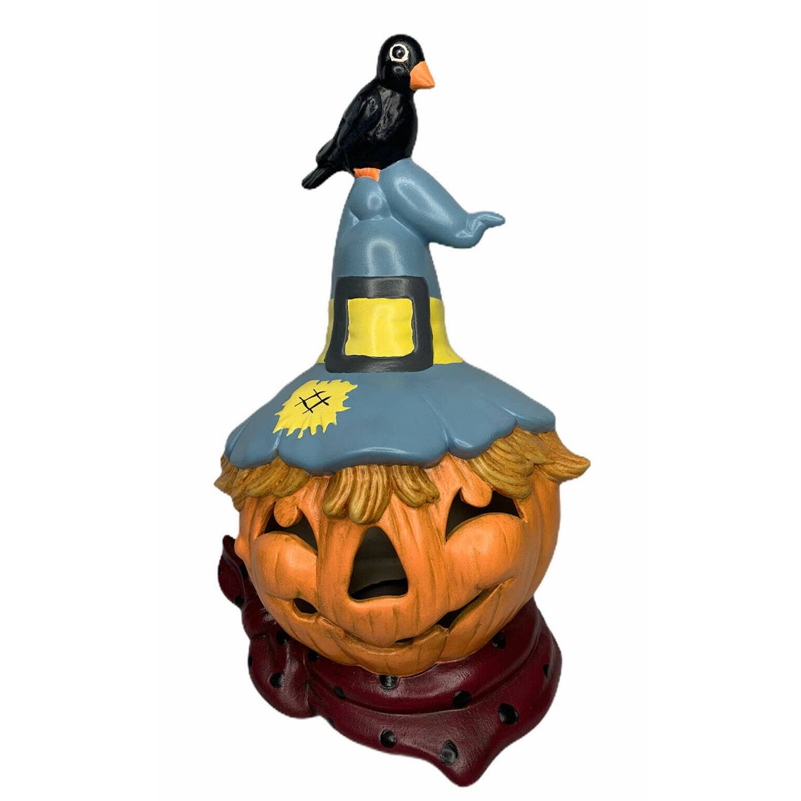 Vintage Lighted Halloween Ceramic Jack O Lantern Scarecrow Etsy
