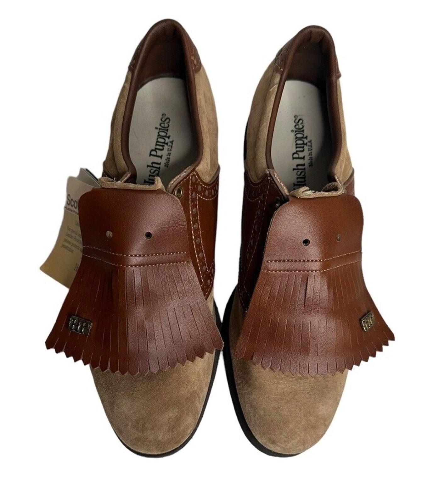 Vtg Hush Puppies Two Tone Brown Suede Leather Kiltie Golf  display picture 3