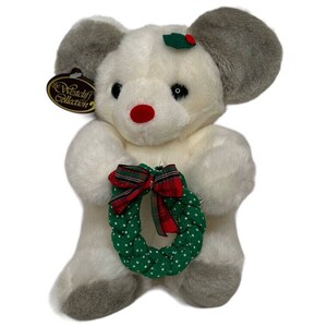 Vintage Westcliff Collection Plüsch White Christmas Maus mit Kranz 23 cm