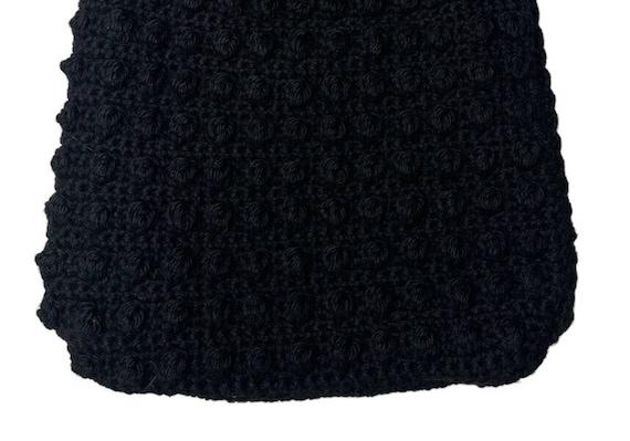 Vintage Black Crochet Macrame Purse Handbag Faux … - image 5