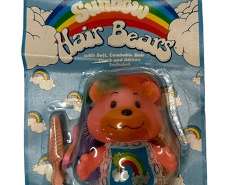 Vintage Sunbow Hair Bears 6" Pink Bear 1984 Lanard Toys Rainbow Nuevo en paquete