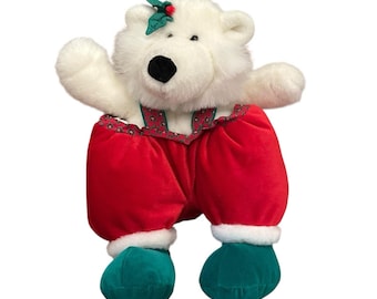 Vtg 1992 Commonwealth White Teddy Bear Christmas Stuffed Plush with Gift Pockets