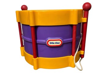 Vtg Little Tikes Rhythm Drum Attached Drumsticks Purple Yellow Red Toy 2002