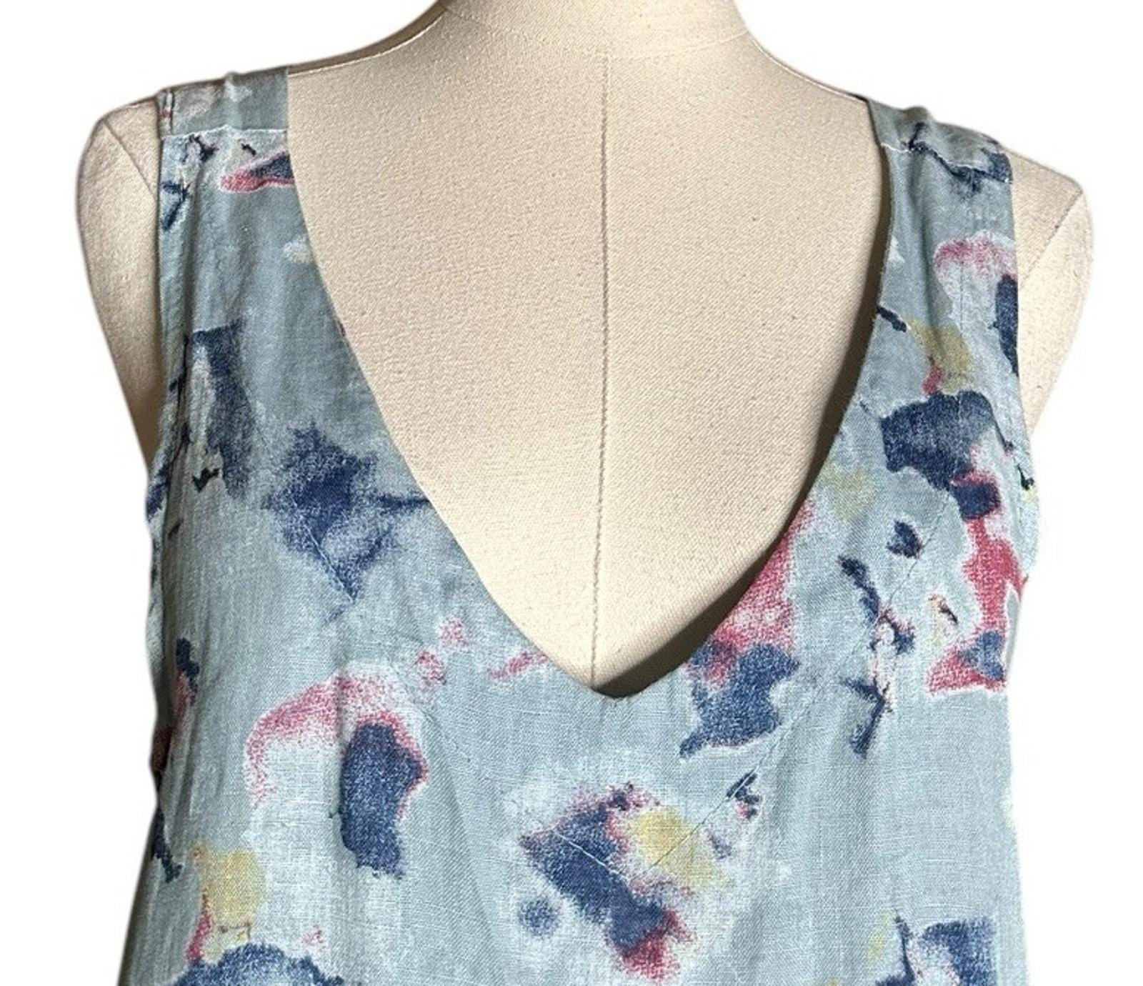 Bellambra 100% Linen Dress Womens XS Blue Floral Watercolor Sleeveless Italy Bellambra 100% Linen Dress Womens XS Blue Floral Watercolor Sleeveless Italy