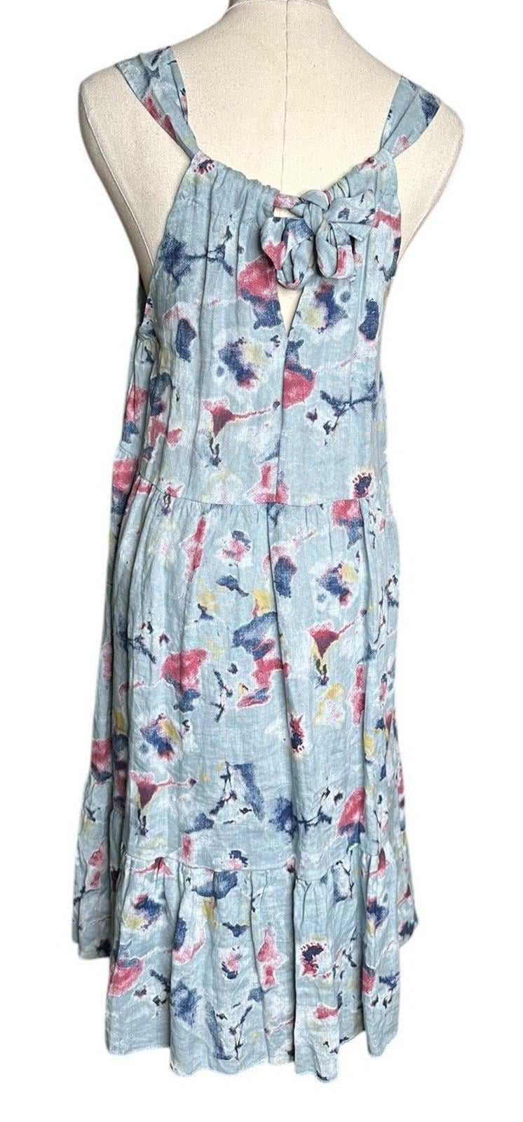 Bellambra 100% Linen Dress Womens XS Blue Floral Watercolor Sleeveless Italy Bellambra 100% Linen Dress Womens XS Blue Floral Watercolor Sleeveless Italy