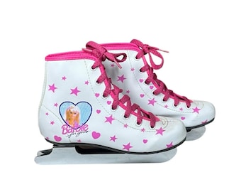 Vtg Brookfield Barbie Girls 13 Ice Skates White Pink Stars Hearts Double Blade
