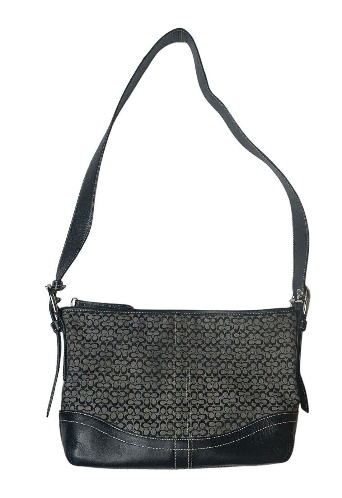 Coach East West Jacquard Signature Shoulder Bag Black Leather Trim