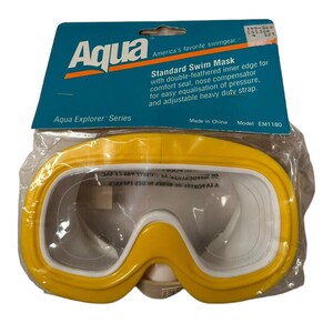 Vtg Aqua Leisure Explorer Series Standard Swim Mask Goggles 1990 Yellow EM1180
