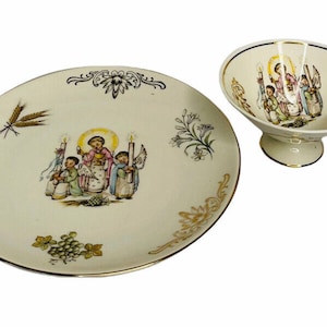 Vintage Schumann Arzberg Bavaria Gold Trim First Communion Plate & Cup Germany