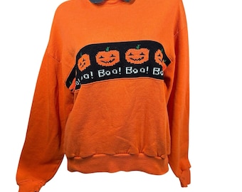 Vtg Matthew Gray Gubler Pumpkin Halloween Sweater with Collar Orange Boo Size L