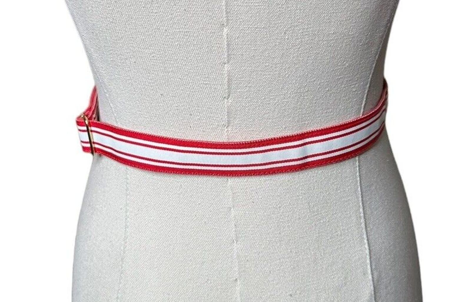 Vtg 1976 Anne Klein Accessocraft NYC Gold Lion Buckle Ribbon Belt Red White Blue Vintage Anne Klein Studio NYC Gold Lion Buckle Womens Belt  main image 3