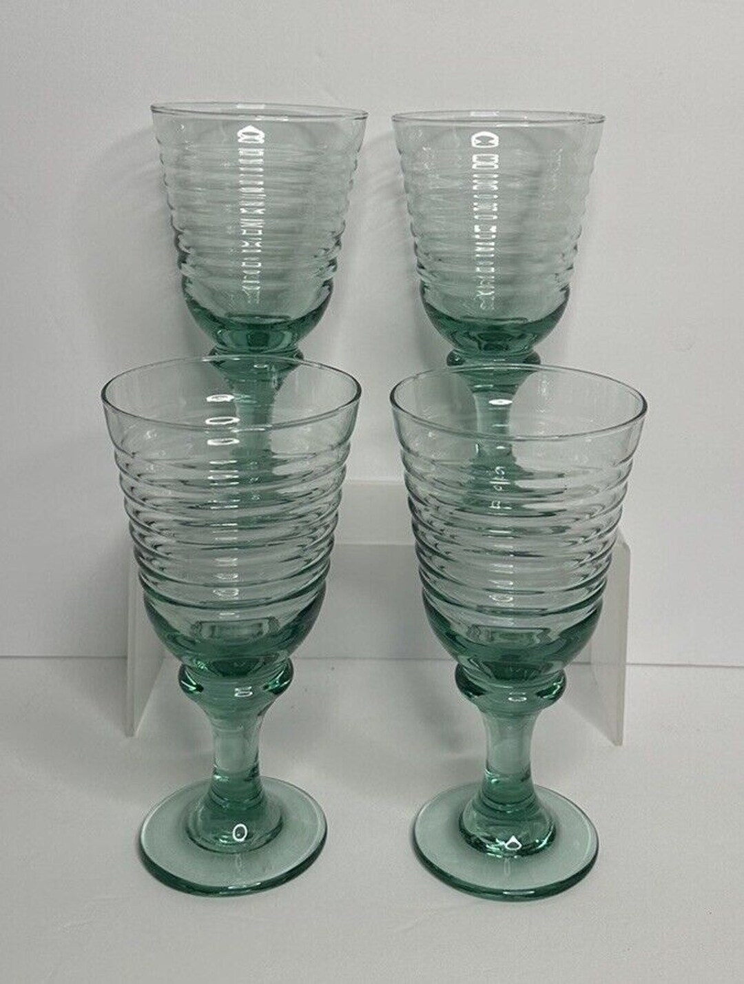 Libbey Ribbed Glassware Set 4 Vintage Libbey Glass Sirrus Green Ribbed Water Wine Goblets 10 Oz ...