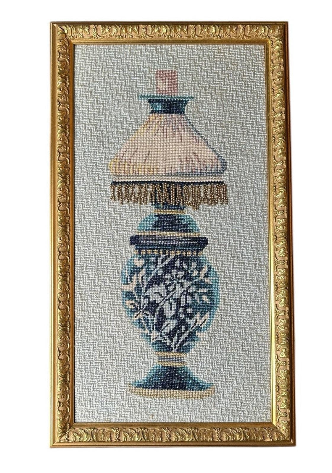 ヴィンテージランプ ビーズシェード ニードルポイント ゴールド