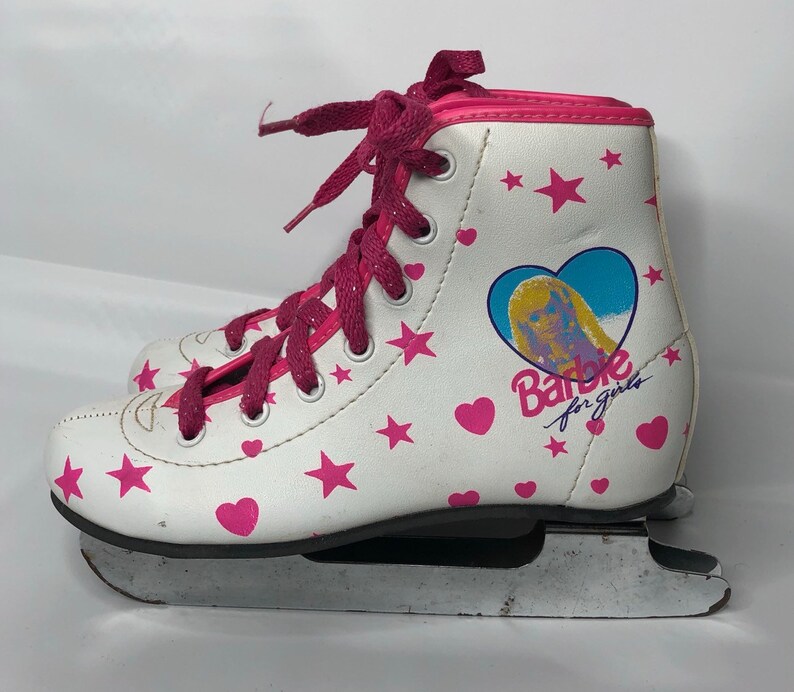 Girls Mattel Barbie Vinyl Double Blade Ice Skates White Pink Etsy