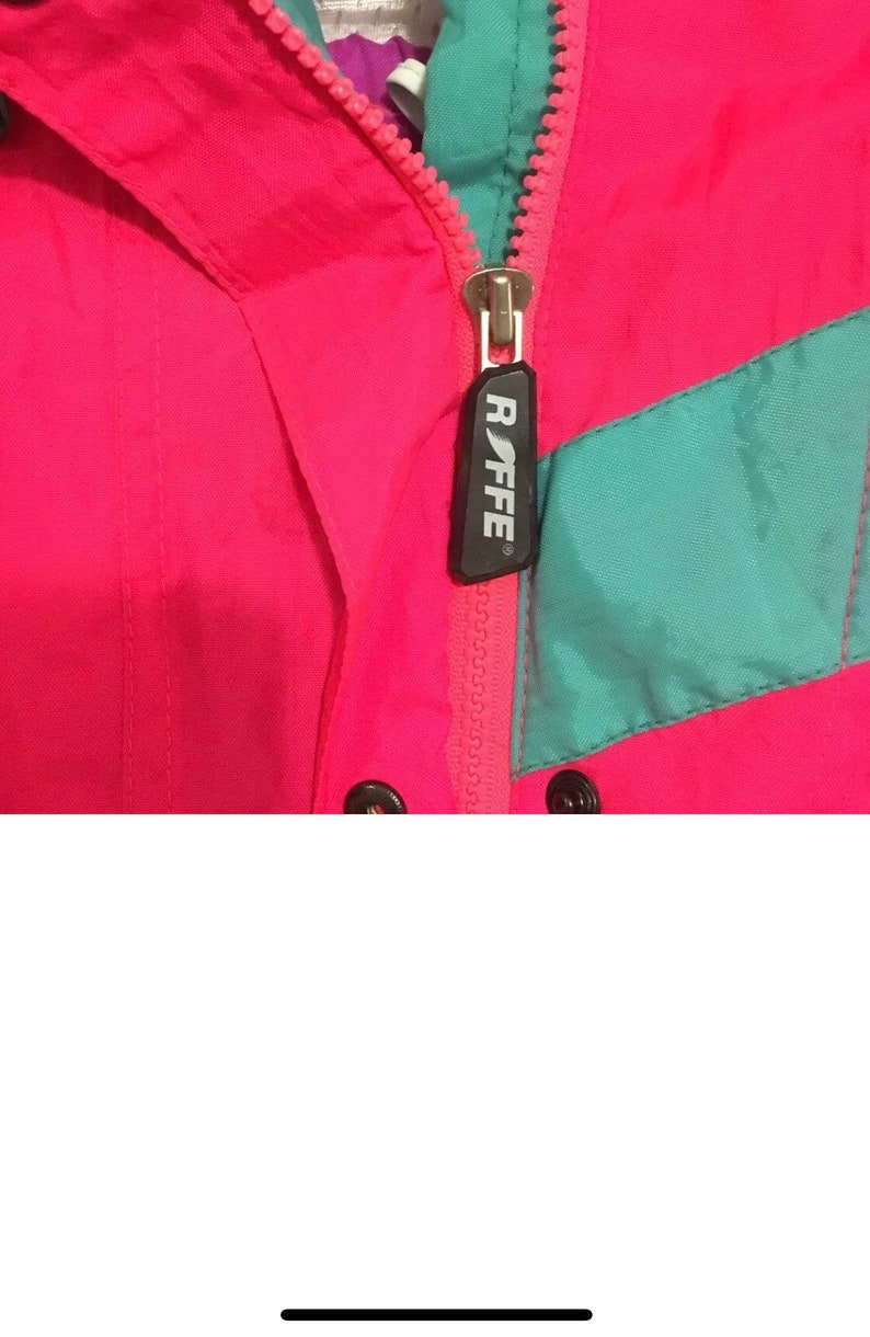 Womens Vintage Retro Roffe Challenge Skiwear Neon Pink Color Block Thintech Coat and Snow Pants Size Large