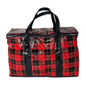 Large Vintage Tartan Red Black Plaid Lunch Insulated Cooler Bag Ladys Pride 9x15
