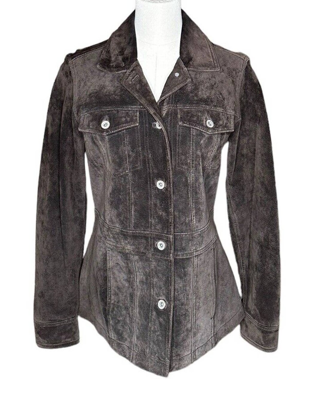 Veste pull zippée Eddie Bauer Seattle en cuir suédé vintage