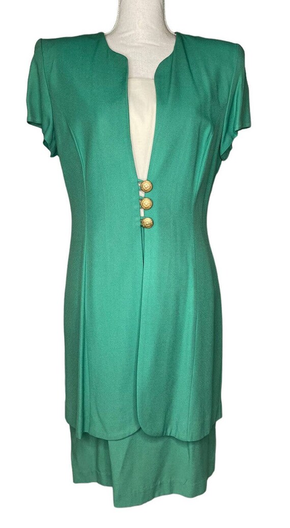 Vintage Julian Taylor Womens Green One Piece Jacket Dress Gold 