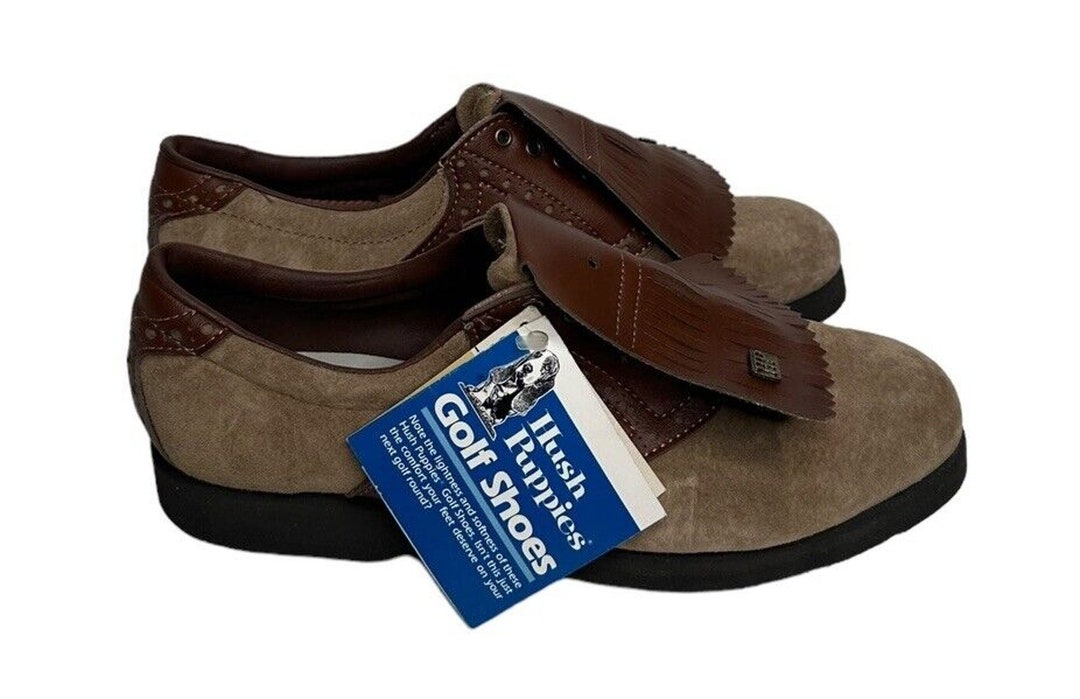Vtg Hush Puppies Two Tone Brown Suede Leather Kiltie Golf Shoes Metal Cleats 8.5 Vtg Hush Puppies Two Tone Brown Suede Leather Kiltie Golf  main image 2