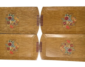 Vintage Hasko Lap TV Trays Set 4 Floral Wood Covered With Lithographed Paper MCM