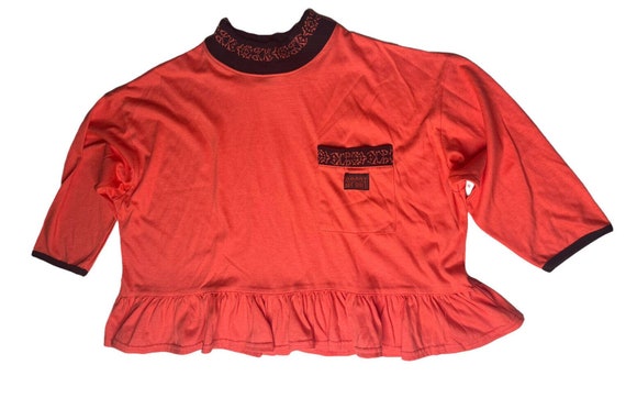 Vintage Womens 80s HANG TEN Coral Black Peplum Ov… - image 1