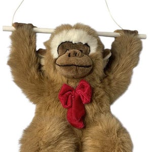 Vintage Goffa Hängande Brun Gorilla Apa Apa Uppstoppad Plysch med Bargunga 40 cm