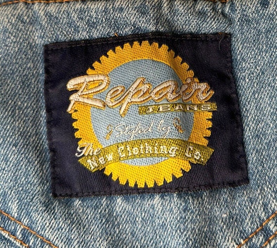 Vtg 90s Y2K Repair Jeans Denim Carpenter Bib Over… - image 7