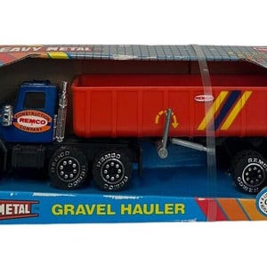 Vtg Remco Contruction Gravel Hauler Heavy Metal Truck Semi Box 1988 Diecast Toy