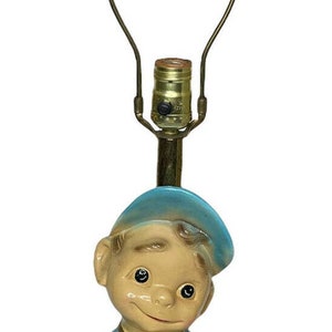 Vintage Ceramic Pets Baseball Player 1970s Atlantic Mold Smiley Boy Figure Lamp