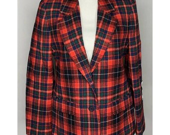 Vintage Womens Pendleton Red Scottish Tartan Plaid Virgin Wool Blazer Jacket 12P