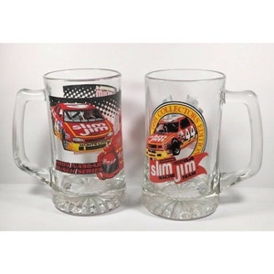 Set of 2 Large Collector Slim Jim Nascar Racing Beer Mugs 1995 1999 Busch Series