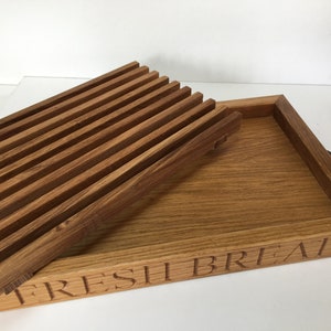 Bread cutting board, Crumb catcher style, Available in many woods, Oak, Beech cherry or Walnut. Customisable bread cutting board. image 2