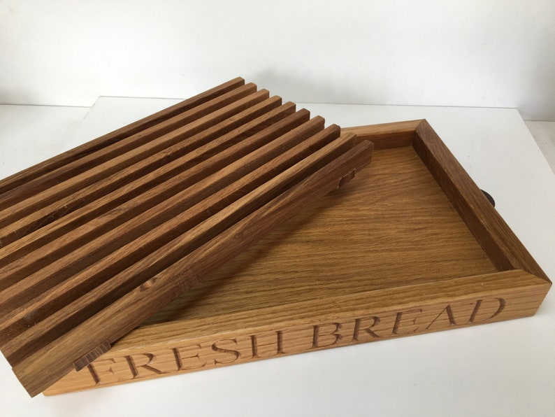 Bread cutting board, Crumb catcher style, Available in many woods, Oak, Beech cherry or Walnut. Customisable bread cutting board. image 2