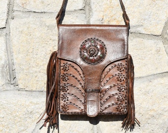 Vintage Brown Leather Shoulder Bag: 1960s Lady's Bag
