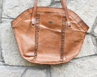 sac vintage en cuir véritable, sac en cuir, vieux sac en cuir véritable, sac de femme, sac en cuir marron, sac en cuir ancien, sac de femme des années 1960