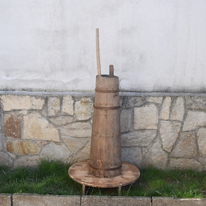 Antique wooden vessel, Primitive wooden vessel for beating butter from milk, Primitive wooden vessel,Handmade vessel, Primitive rustic decor