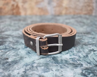 Ceinture en cuir marron vintage des années 1970 avec boucle en métal