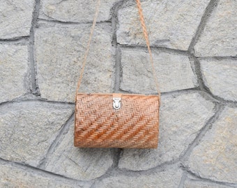 Vintage Rattan Bag, Hand Woven Shoulder Bag, Hand Woven Bag, Shoulder Bag, Woven Bag, Rattan Bag, 70&#39;s Rattan Bag