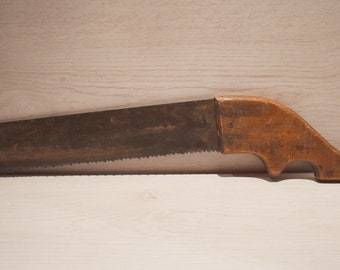 Vintage saw, Hand tools, Primitive hand saw, Cutting tool, Farm saw, Wooden handle, Primitive cutting tool, Country house decoration