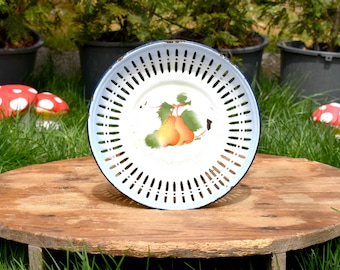 Vintage Enamel Fruit Bowl: 1960s Metal Home Decor