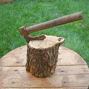 Primitive ax, Antique ax, Small ax, Iron ax with wooden handle, Handmade metal iron tool, Handmade ax, Primitive wood splitting tool